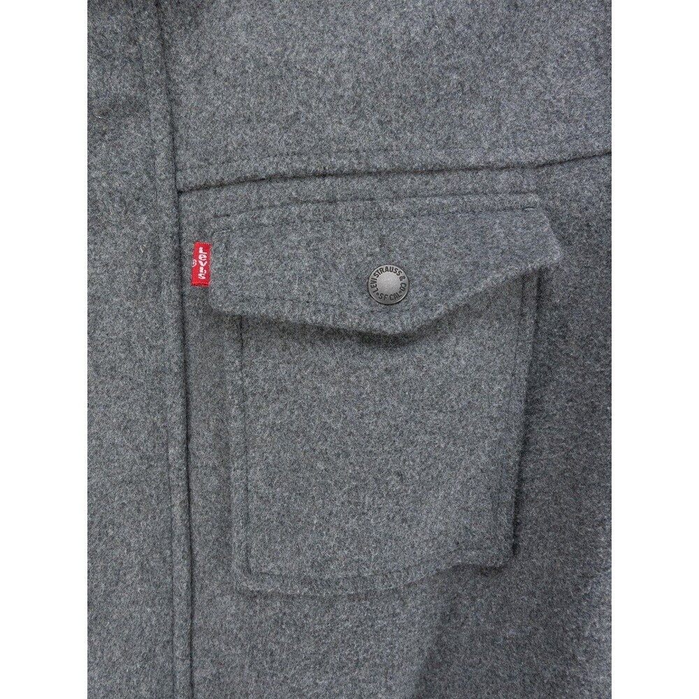 Levis Jacket Mens Large Gray Hooded Zipped Quilt Lined Wool Blend Field Military - Picture 11 of 16